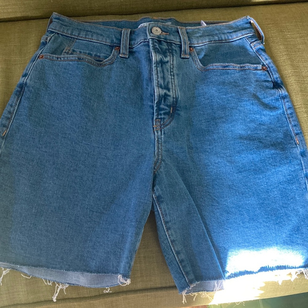 High rise button fly denim shorts